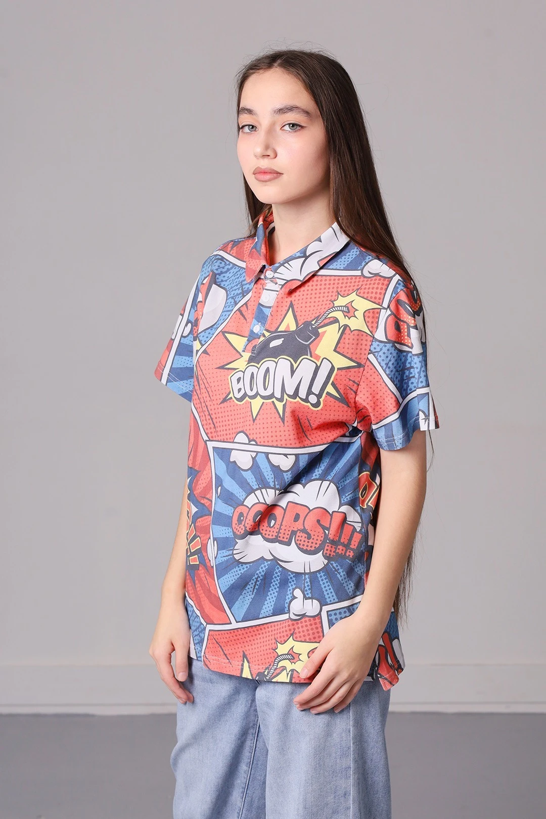 Купить поло Лекс унисекс с полной запечаткой "Boom"