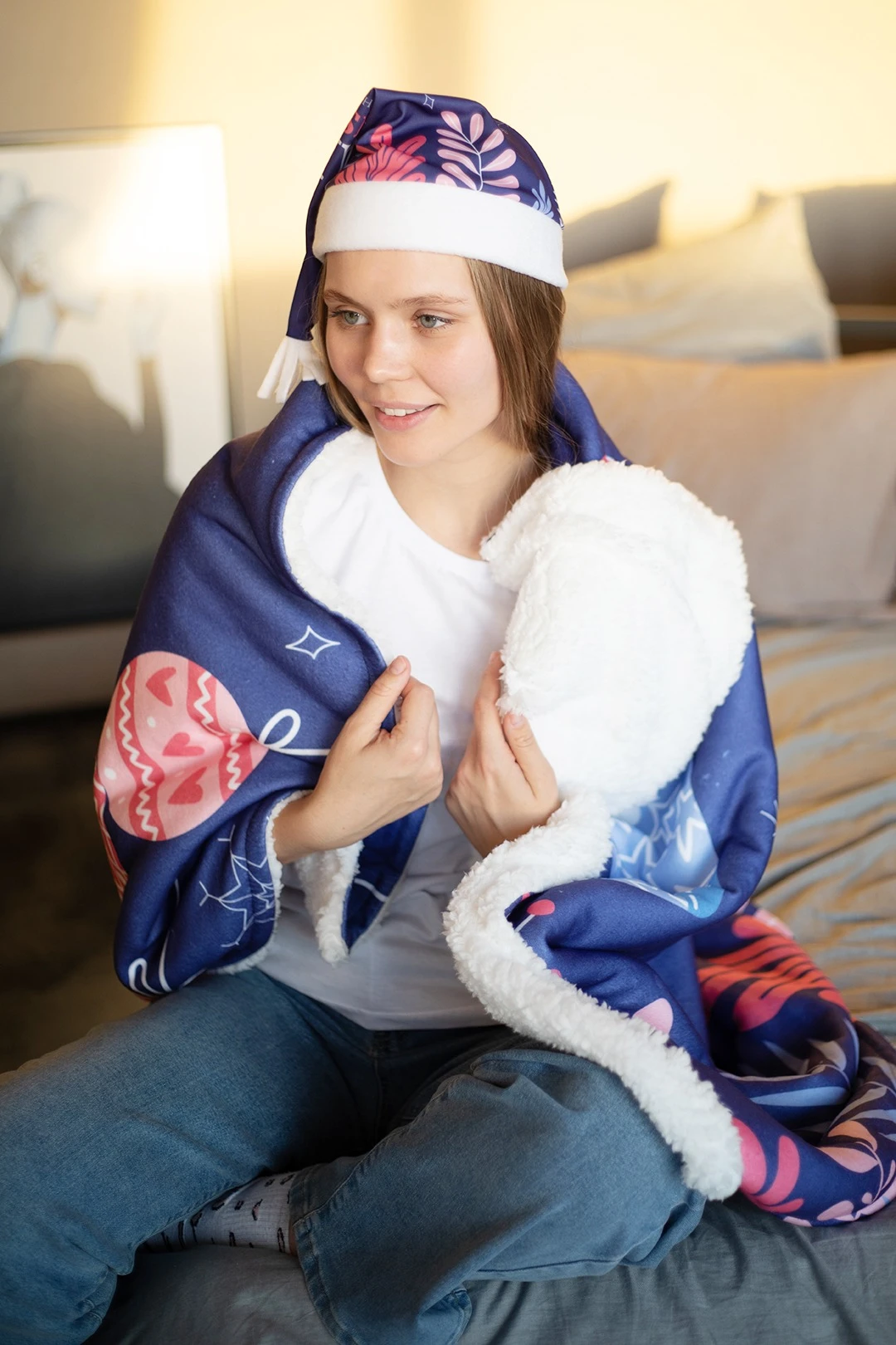 Плед Слипи флисовый 120х140 см (двухслойный), с принтом "Happy Christmas"#4 Плед Слипи флисовый 120х140 см (двухслойный), с принтом "Happy Christmas"#4