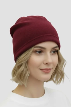 Купить шапку Руби флисовую однослойную взрослую, однотонную бордовую