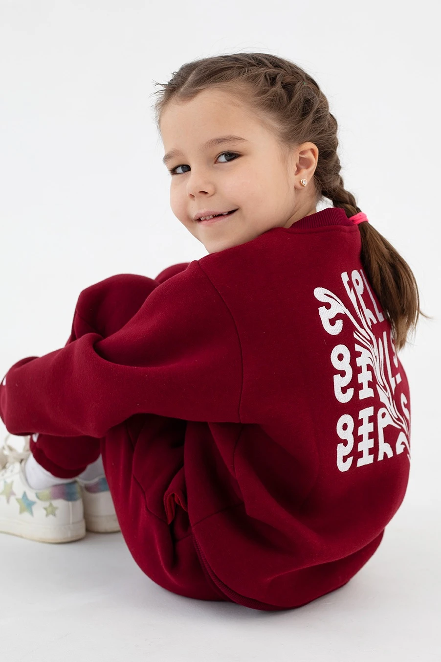 Свитшот Тревис из футера детский, однотонный бордовый#1