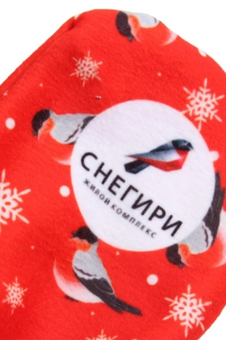 Варежки флисовые однослойные взрослые, с полной запечаткой "Bullfinches"#1