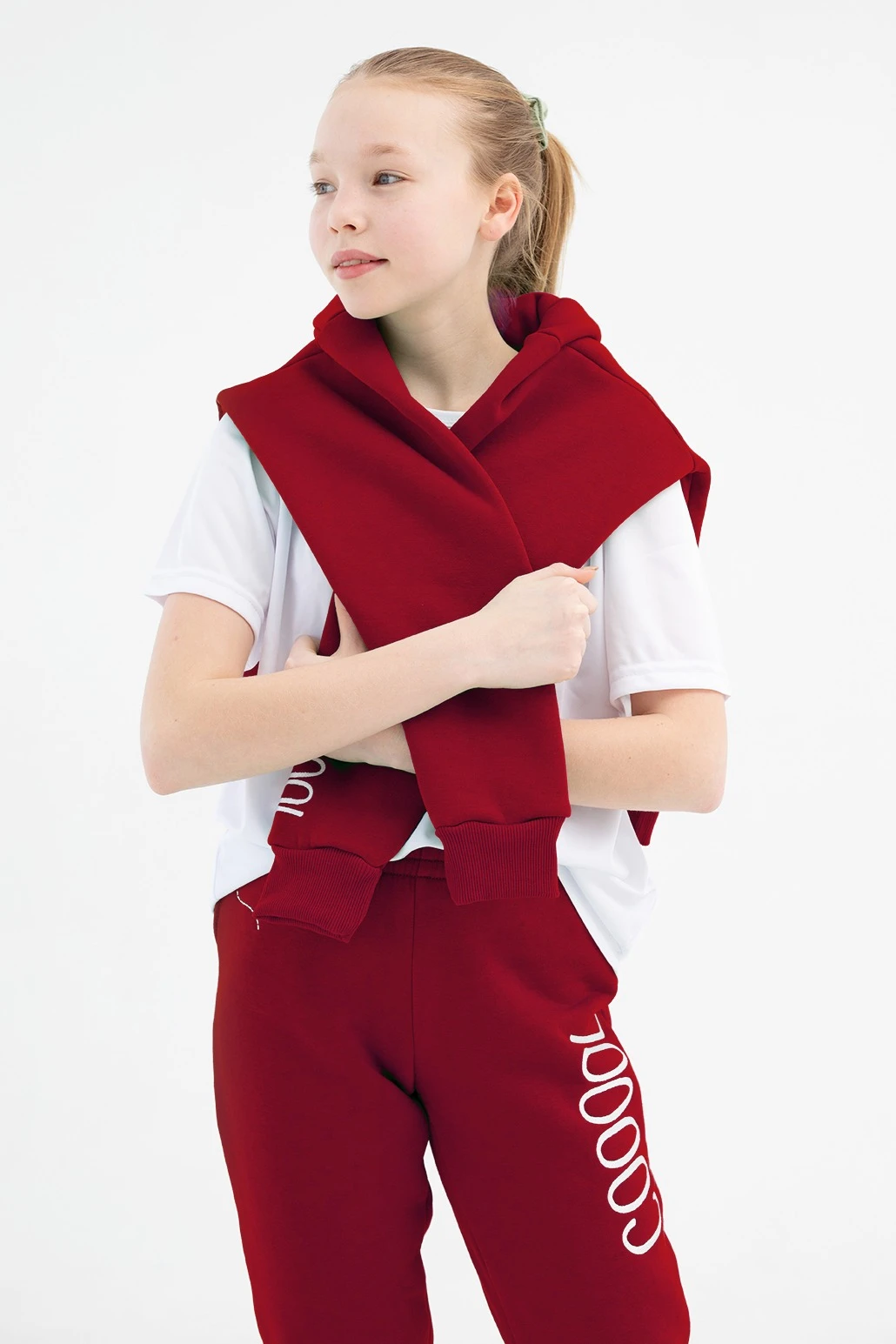 Купить худи Майк из футера детскую, однотонную бордовую