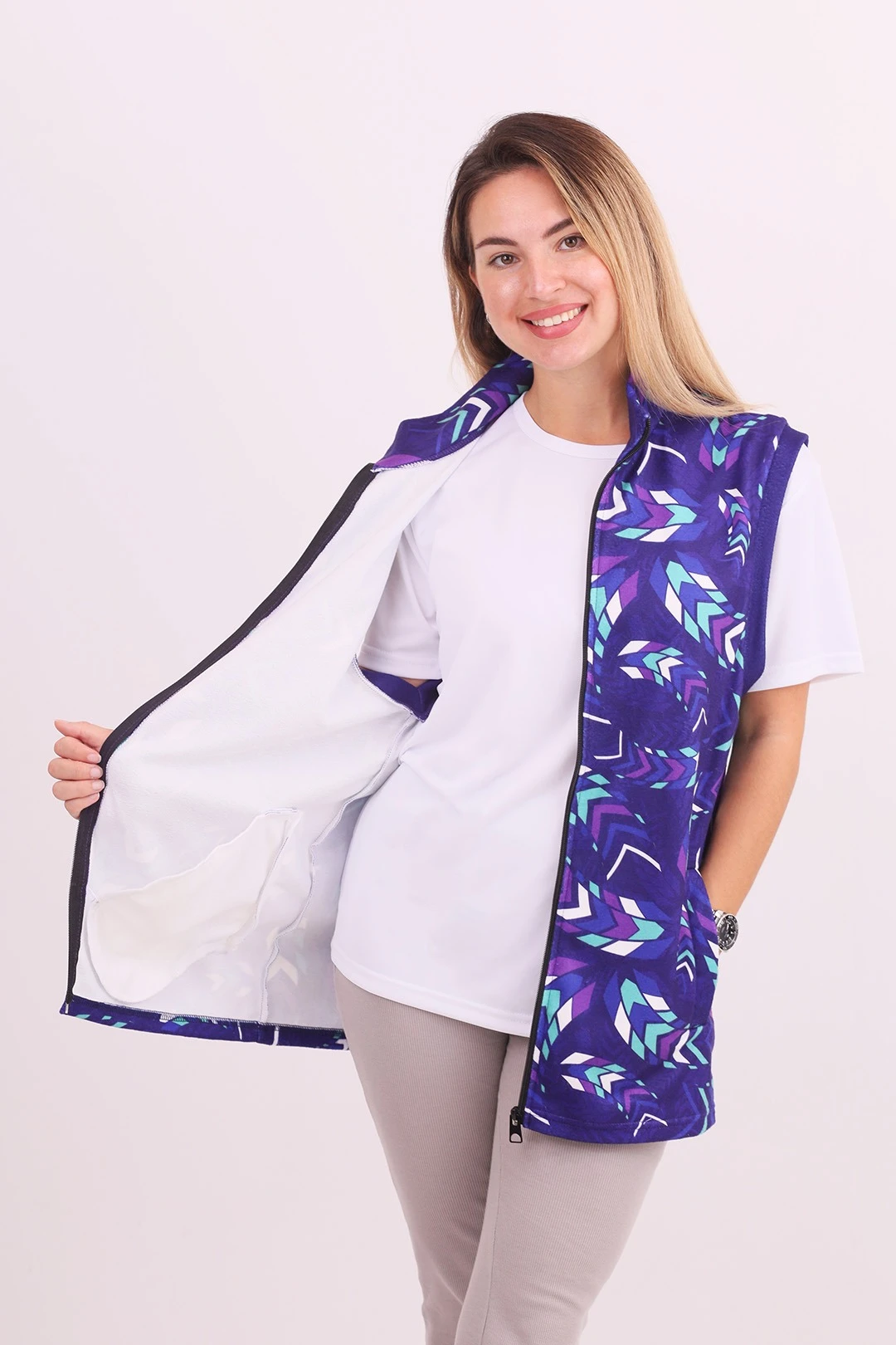 Жилет Джон флисовый без подклада унисекс, с полной запечаткой  "Mauve"#6