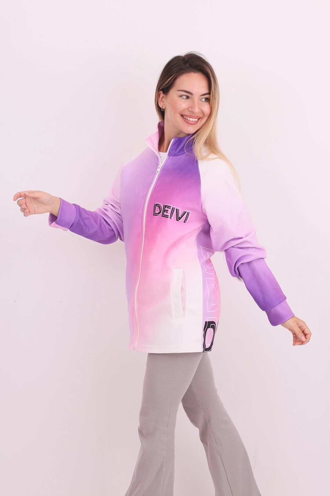 Купить толстовку Дэйви унисекс из флиса с полной запечаткой "Pink gradient"