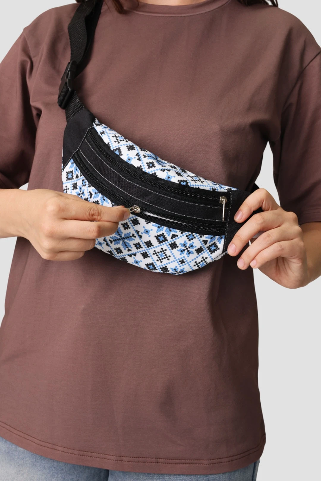 Сумка Нокс поясная с принтом "Blue pattern"#1 Сумка Нокс поясная с принтом "Blue pattern"#1