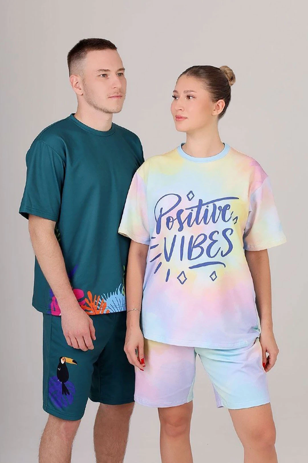 Купить футболку Теренс оверсайз унисекс с полной запечаткой (хлопок) "Tropical minimalism"