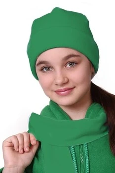 Купить шапку флисовую детскую зеленую