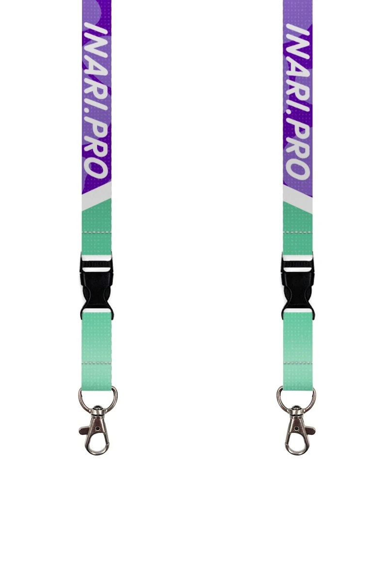 Купить ленту для бейджа блекаут ширина 1,5 см, с карабином-люкс и трезубцем, с печатью  "Inari"