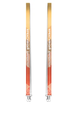 Купить ленту для бейджа блекаут ширина 1,5 см, с двумя карабинами-люкс, с печатью "Креат. директор"