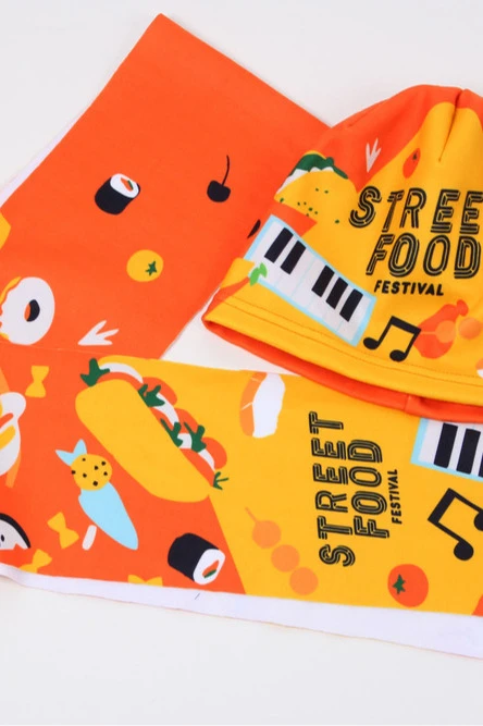 Шапка Лав флисовая однослойная взрослая, с полной запечаткой "Street food"#6