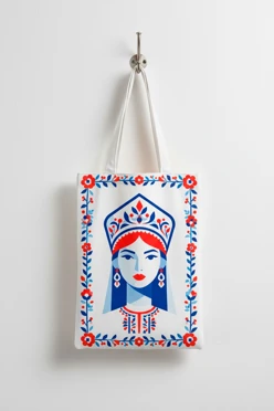 Купить сумку Сенди из саржи 25х35 см, с принтом на одной стороне "Russian beauty in flowers"