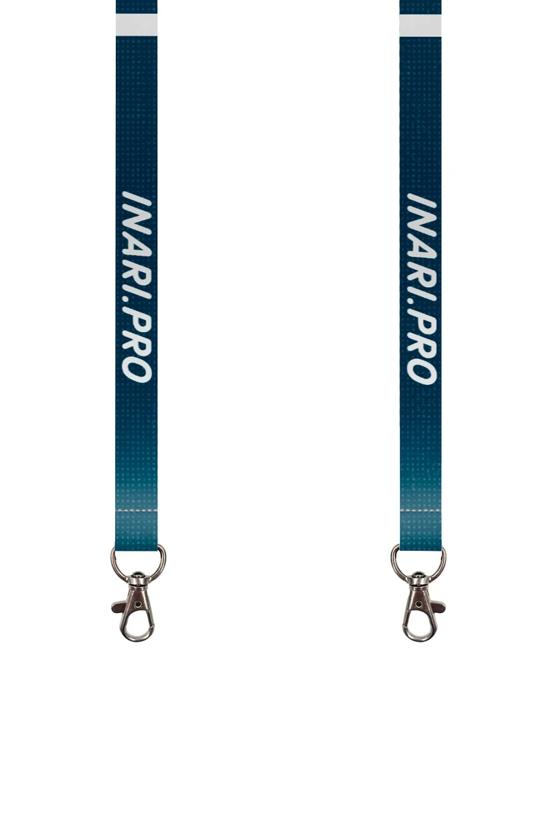 Купить ленту для бейджа блекаут ширина 1,5 см, с карабином-люкс, с печатью "Inari"