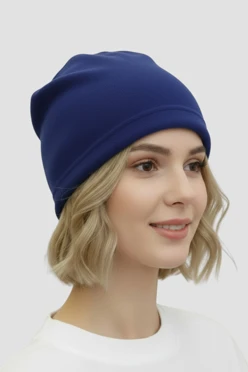 Купить шапку Руби флисовую однослойную взрослую, однотонную синиюю