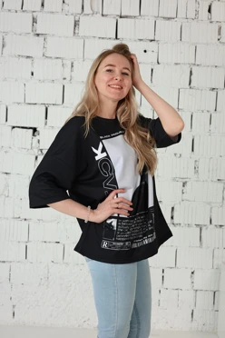 Купить футболку Макс оверсайз унисекс из кулирки с полной запечаткой "Black Project"