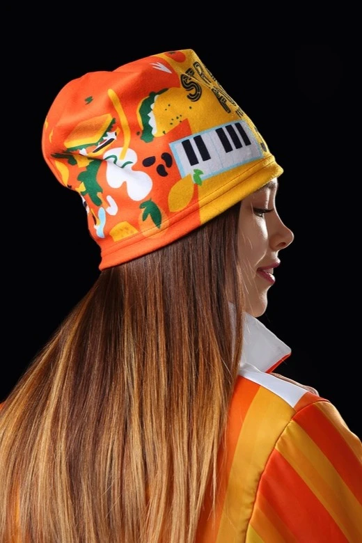 Шапка Лав флисовая однослойная взрослая, с полной запечаткой "Street food"#1