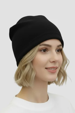 Купить шапку Руби флисовую однослойную взрослую, однотонную черную