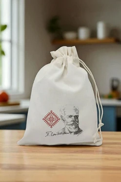 Купить мешочек из канваса с принтом 18х25 см "Quote about music"