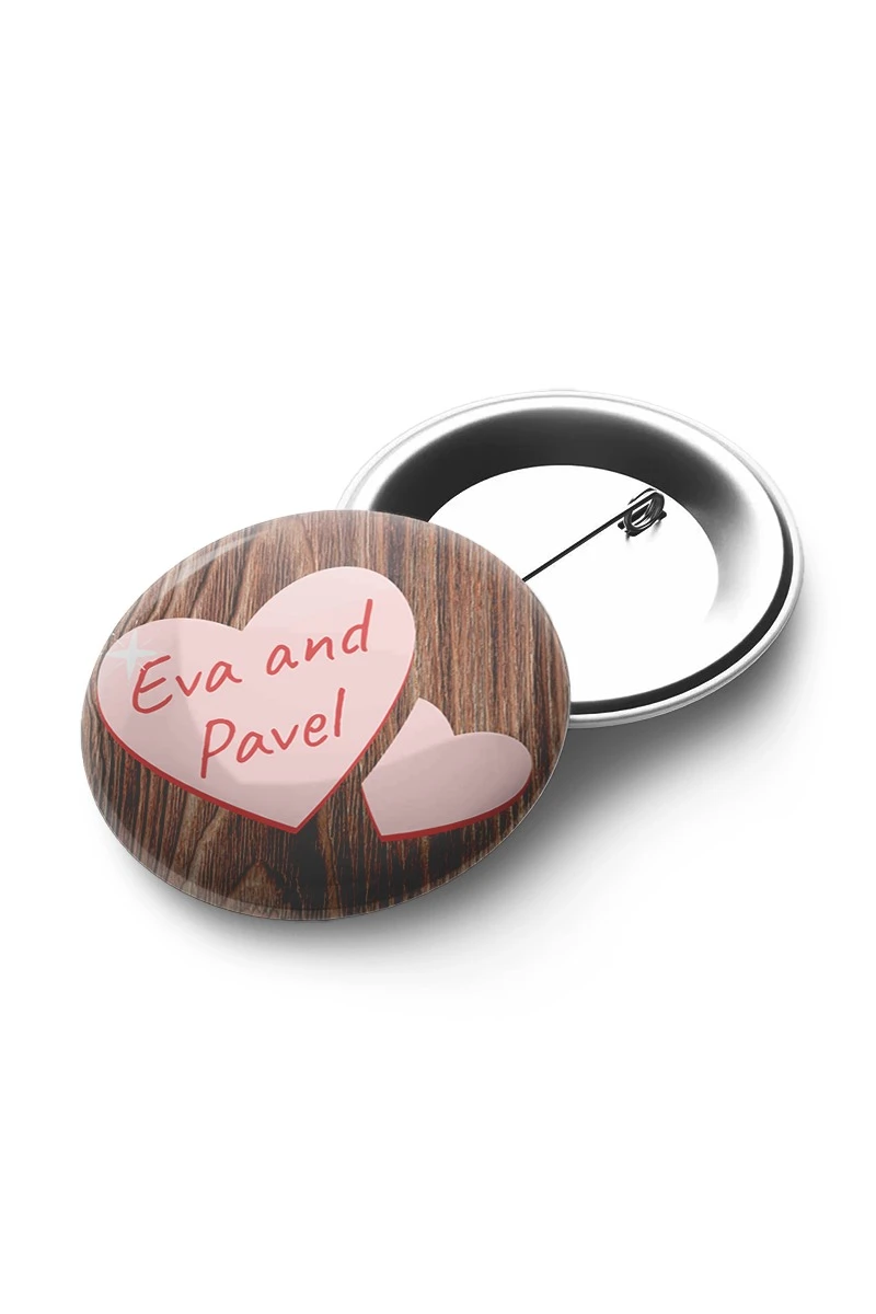 Купить значок закатной диаметр 44 мм, с принтом "Eva and Pavel"