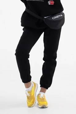 Купить брюки Итан из футера женские, однотонные черные