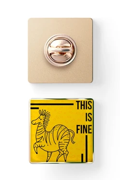 Значок заливной Квадрат 25х25 мм, с принтом "This is fine"#2