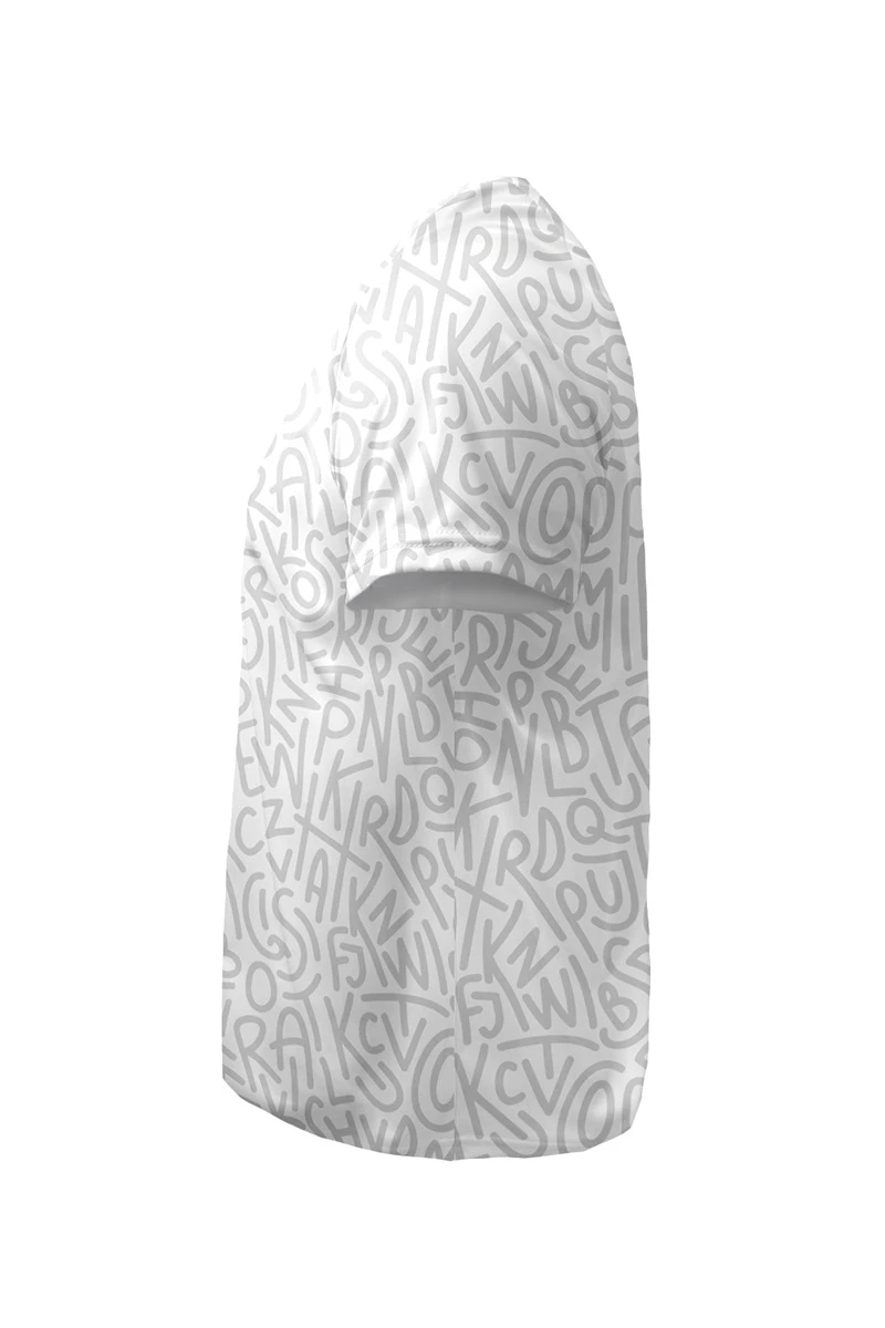 Футболка Спэйс V-ворот унисекс из ложной сетки с полной запечаткой "Letters"#1