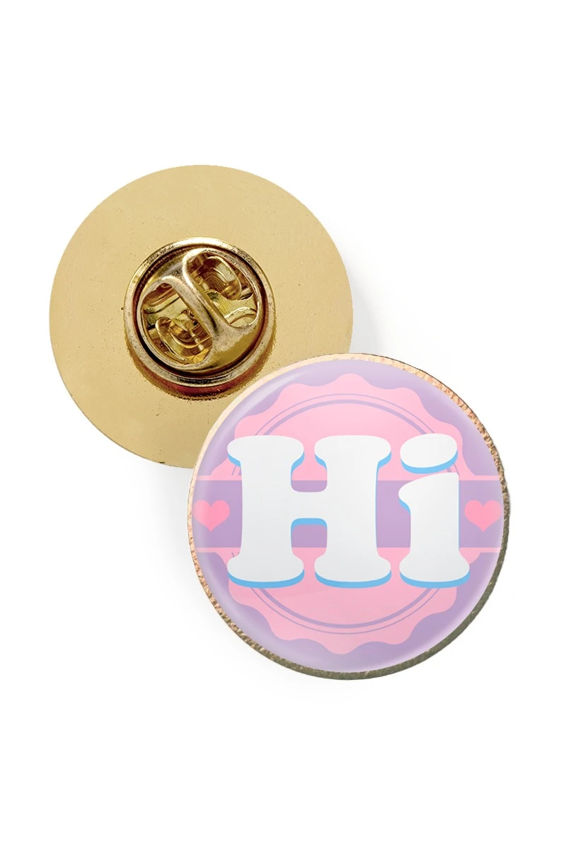 Купить значок заливной Круг диаметр 17 мм, с принтом "Hi" Купить значок заливной Круг диаметр 17 мм, с принтом "Hi"