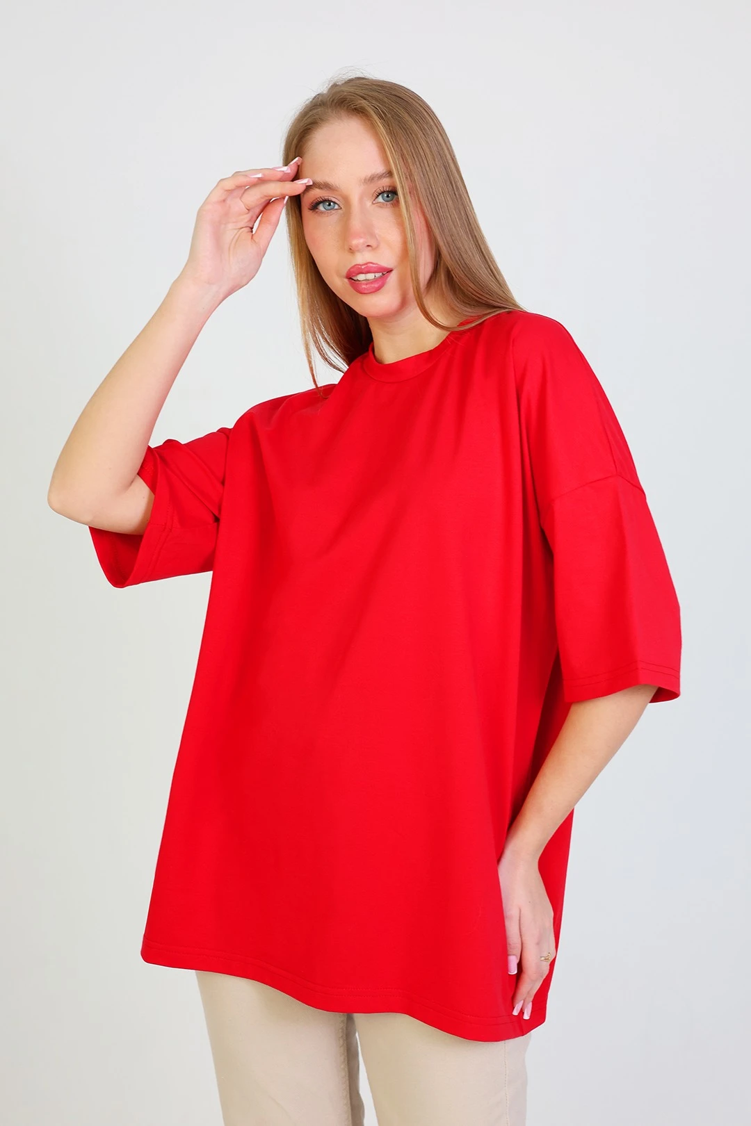 Футболка Ричмонд оверсайз унисекс однотонная (хлопок), красная#1