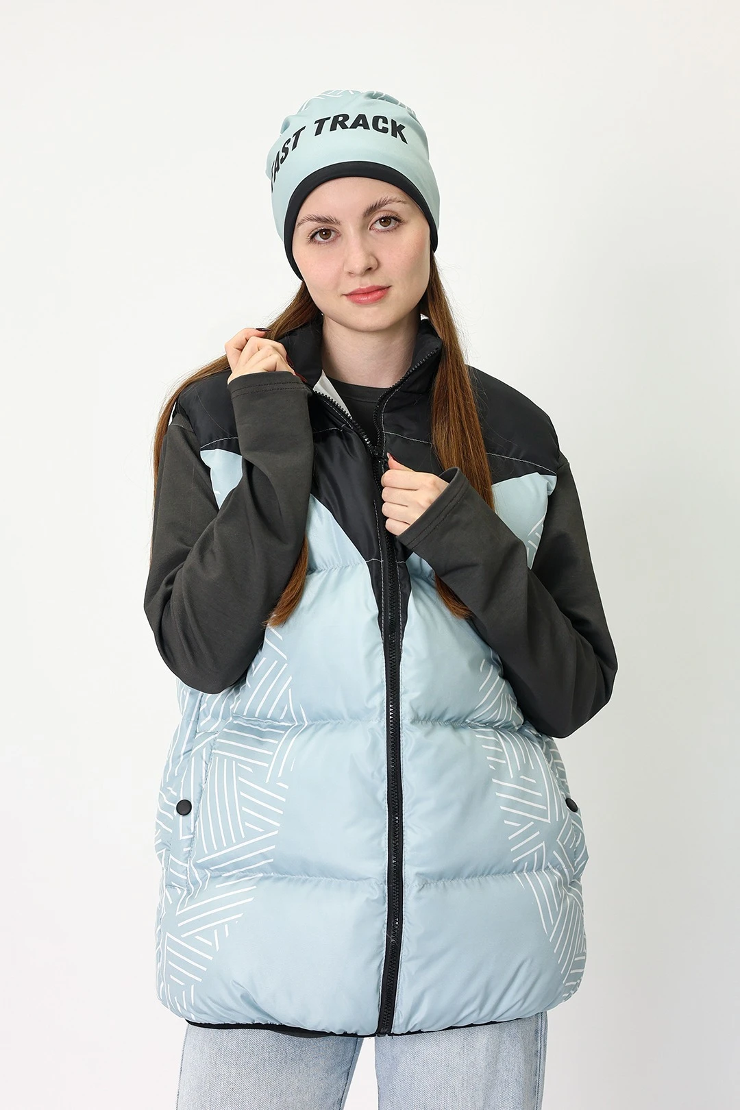 Жилет Морган Лайт с подкладом из лебяжьего пуха унисекс, с полной запечаткой "Fast Track"#2