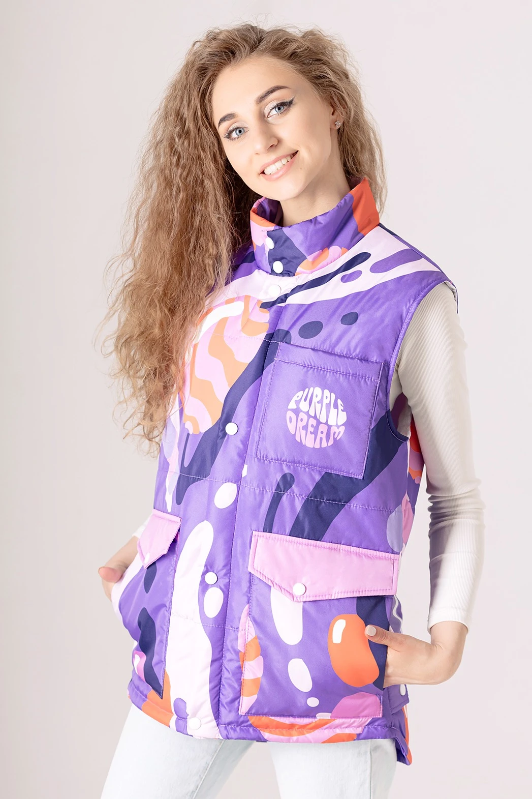 Жилет Хайк на синтепоне унисекс, с полной запечаткой "Pupple dream"#1