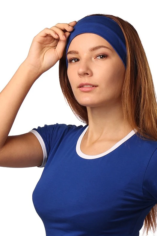Повязка трикотажная двухслойная взрослая, однотонная синяя#1 Повязка трикотажная двухслойная взрослая, однотонная синяя#1