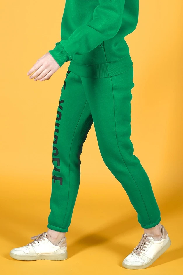 Брюки Хит из футера с начесом женские, однотонные зеленые#2