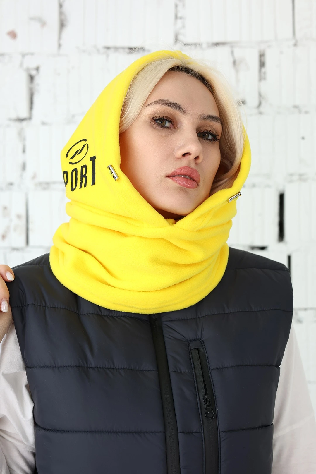 Капор Рейс флисовый взрослый, однотонный желтый#2