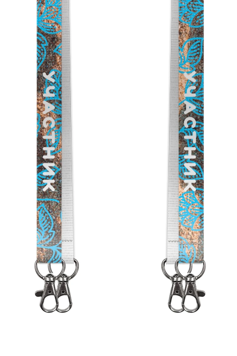 Купить ленту для бейджа блекаут ширина 2 см, с двумя карабинами-люкс, с печатью "Участник"