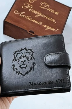 Кошелек мужской из натуральной гладкой кожи с гравировкой#2