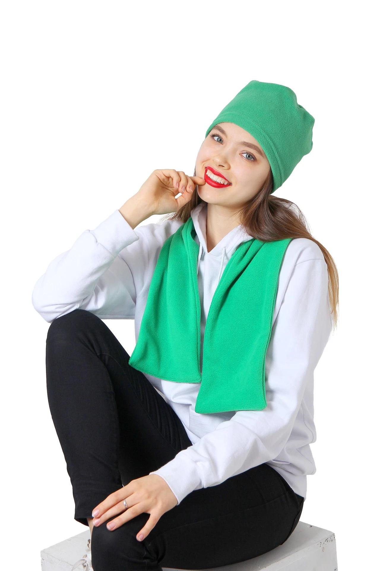 Шапка Вайт флисовая однослойная взрослая, однотонная зеленая#6 Шапка Вайт флисовая однослойная взрослая, однотонная зеленая#6