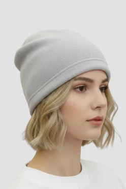 Купить шапку Руби флисовую однослойную взрослую, однотонную светло-серую