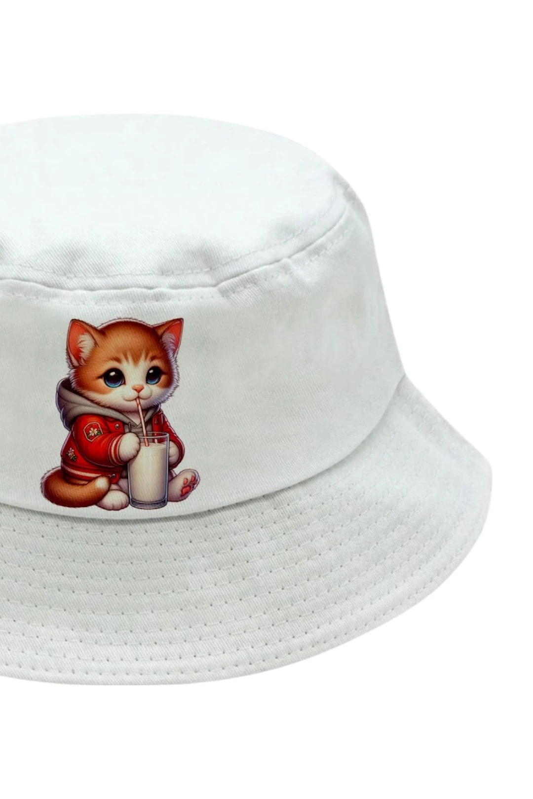 Панама Мадрид из греты с узкими полями, однотонная "Cat drink milk"#1 Панама Мадрид из греты с узкими полями, однотонная "Cat drink milk"#1