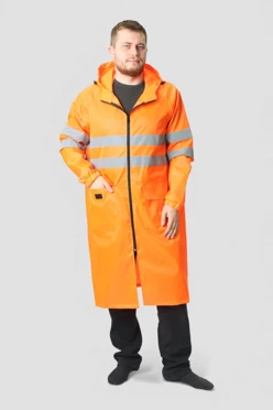 Купить плащ Флейм со светоотражающей лентой унисекс, однотонный оранжевый