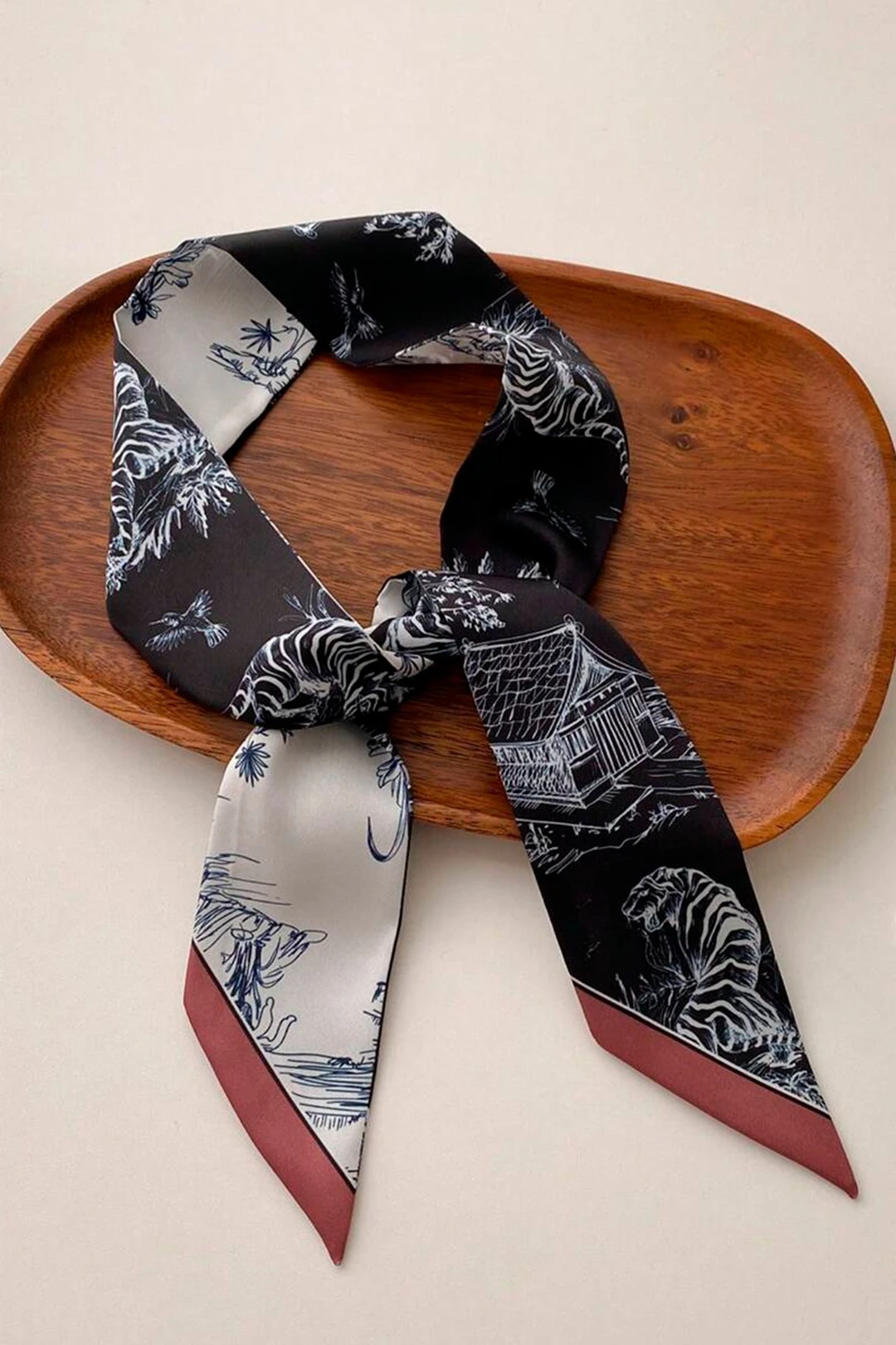 Шарф-платок Твилли двухслойный 5х90 см, с полной запечаткой "Japan Aesthetic"#2