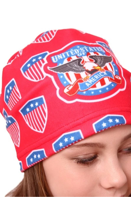 Шапка Лав флисовая однослойная взрослая, с полной запечаткой "USA"#2 Шапка Лав флисовая однослойная взрослая, с полной запечаткой "USA"#2