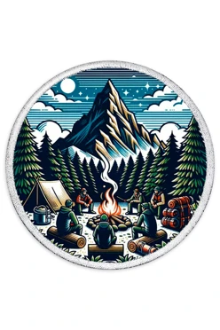 Купить Шеврон Круг печатный из атласа 5х5 см "Mountain camping"