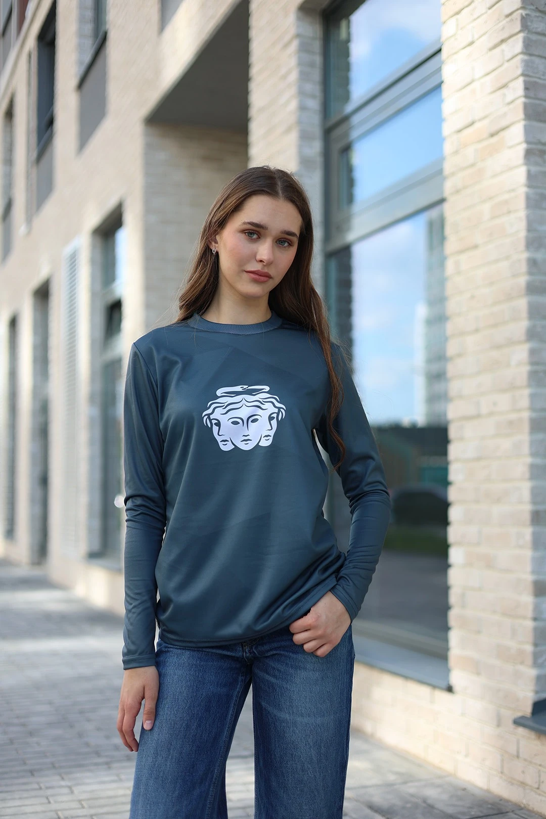 Лонгслив Гэлэкси Плюс женский из кулирки пэ с полной запечаткой "3 Heads"#2