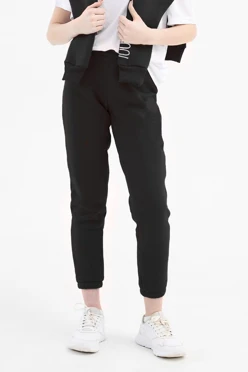 Купить брюки Хит из футера с начесом детские, однотонные черные