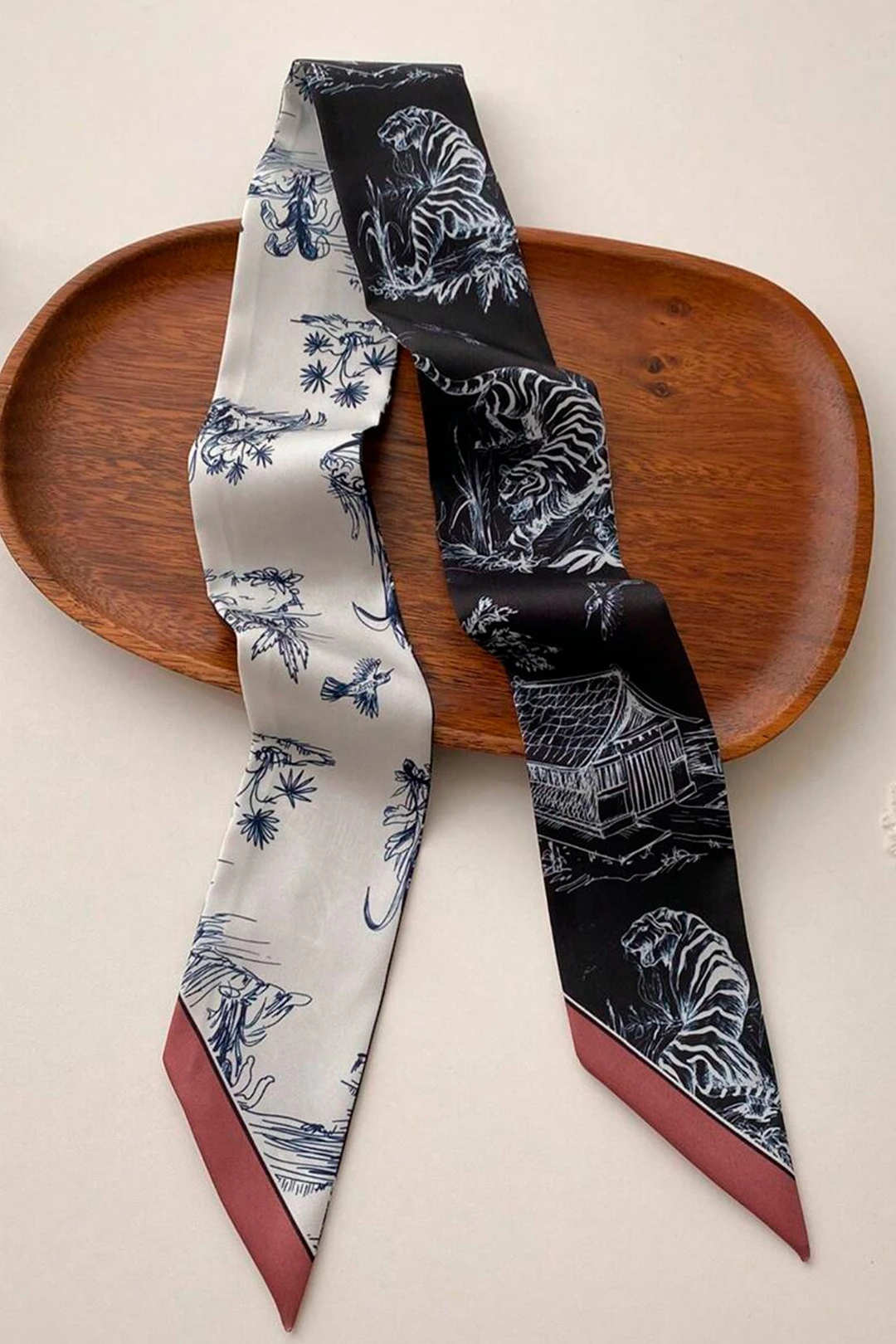 Шарф-платок Твилли двухслойный 5х90 см, с полной запечаткой "Japan Aesthetic"#1