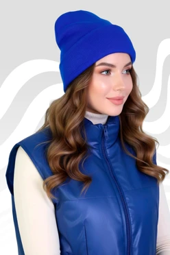 Шапка Филл двухслойная взрослая, однотонная синяя#2
