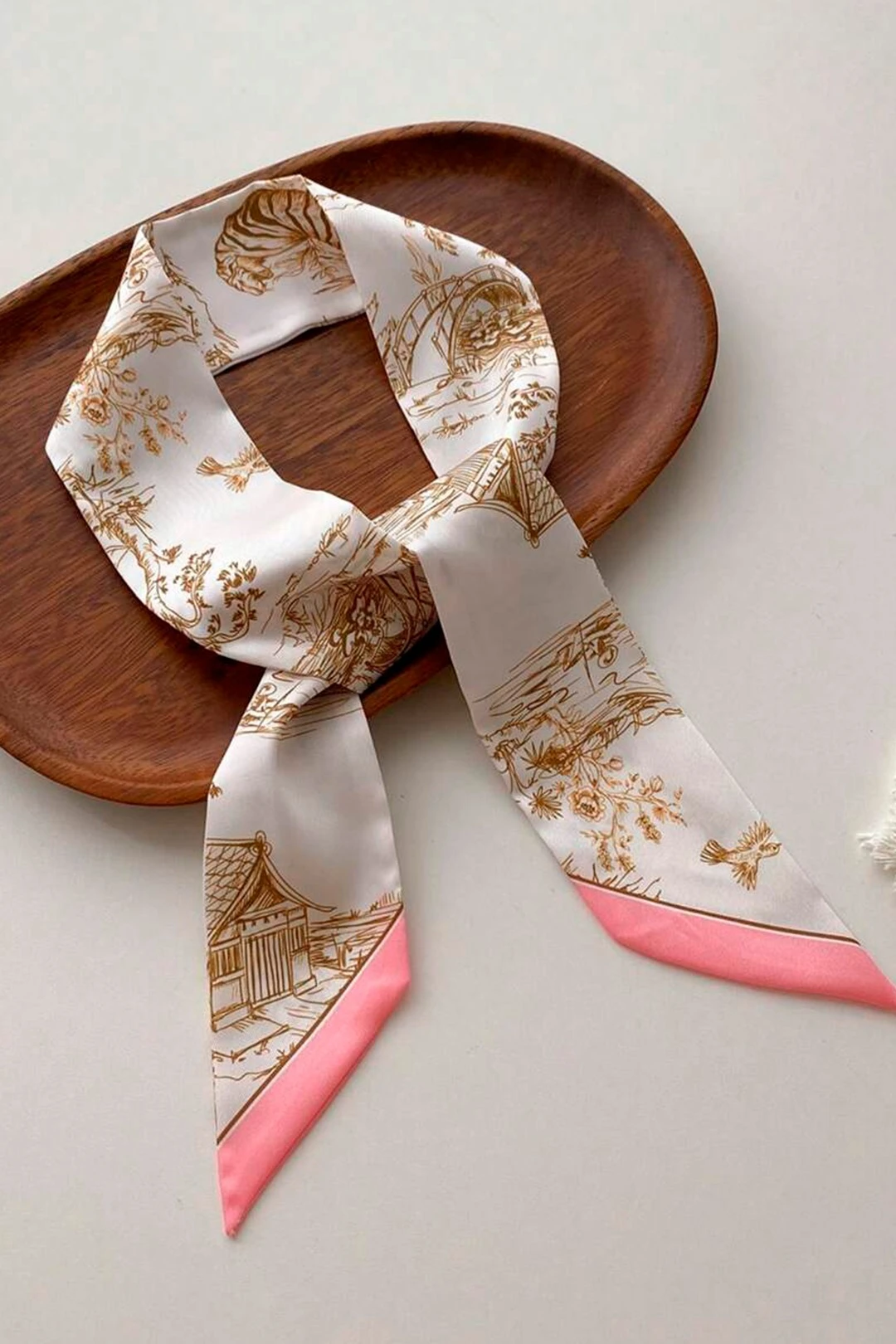 Шарф-платок Твилли двухслойный 5х90 см, с полной запечаткой "Japan Aesthetic"#3
