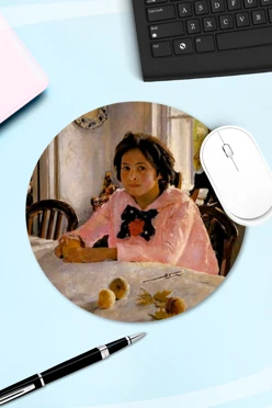 Купить коврик для мыши круглый с принтом "Girl with Peaches"