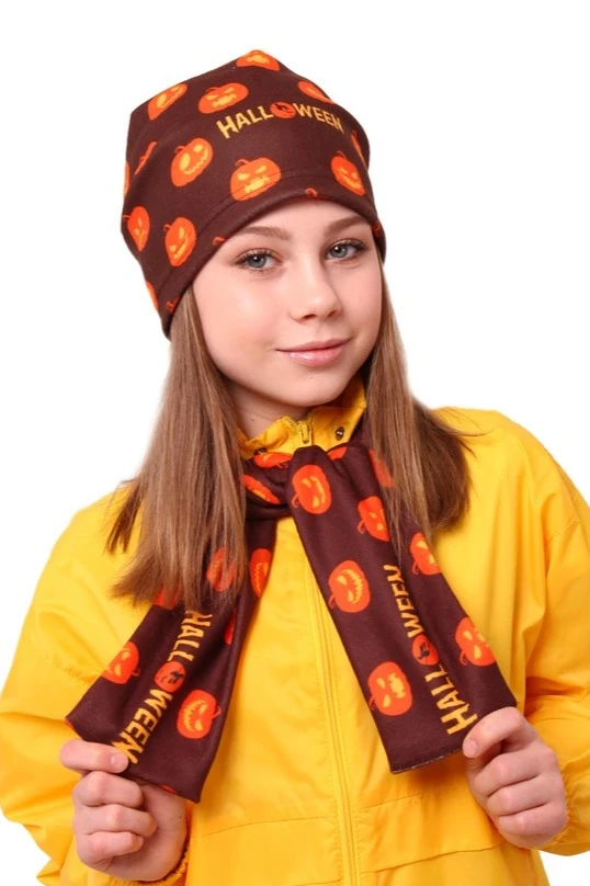 Шапка Лав флисовая однослойная взрослая, с полной запечаткой "Halloween"#1