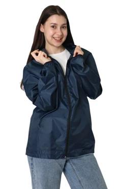 Купить ветровку Арчи с капюшоном унисекс, однотонная темно-синюю