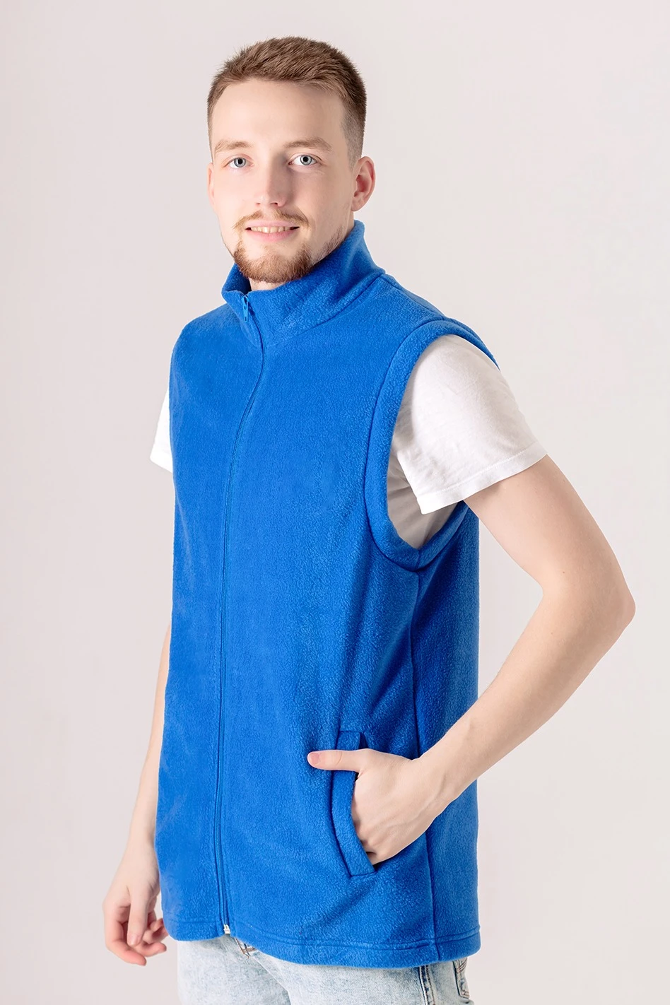 Жилет Браво флисовый без капюшона унисекс, однотонный синий#3 Жилет Браво флисовый без капюшона унисекс, однотонный синий#3
